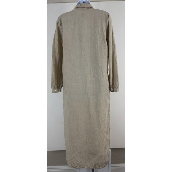 120% LINO Beige Long Sleeve Maxi Dress Lace Up Neckline Sz M - Picture 4 of 7